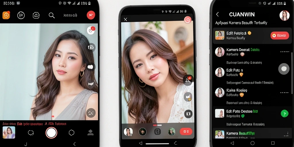 Antarmuka pengguna CUANWIN yang sederhana dan menarik untuk fungsi Kamera Beautify.