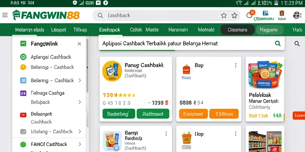 Antarmuka FANGWIN88 menunjukkan berbagai penawaran cashback yang menarik.
