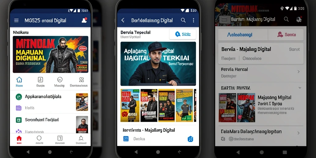 Screenshot aplikasi MG525 menampilkan antarmuka majalah digital yang menarik