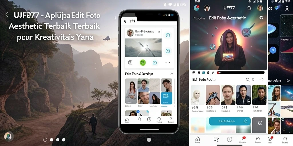 Antarmuka UFO77 menampilkan berbagai alat edit menarik dan filter aesthetic.